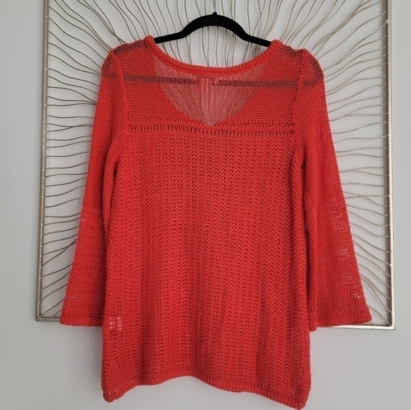Lucky Brand Millbrae Open Loose Knit Crochet Burnt Orange Sweater Size Medium - Picture 5 of 10